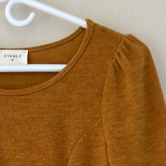 Everly long skater mini dress sleeve puff balloon sleeve fall  mustard yellow S - Picture 5 of 9